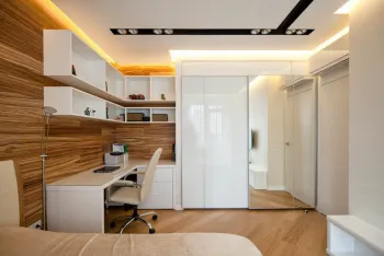 Интерьер c рабочим местом и с подсветкой в скандинавском стиле смотреть на Basicdecor