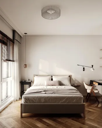 Интерьер спальни cветильниками над кроватью  смотреть на Basicdecor
