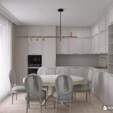 Интерьер кухни cветильниками над столом  смотреть на Basicdecor