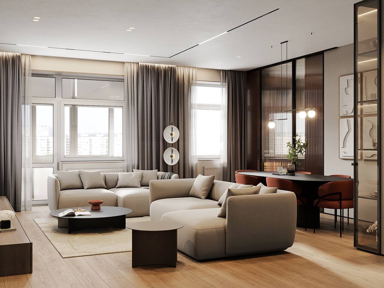 Интерьер с композицией из двух небольших диванов