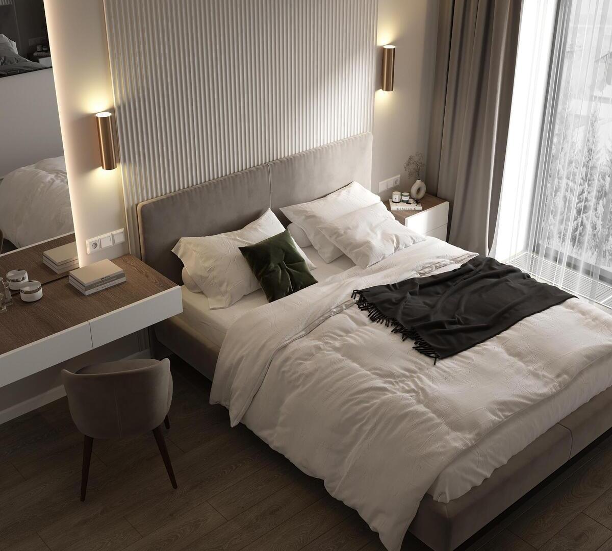 Интерьер спальни c настенными бра