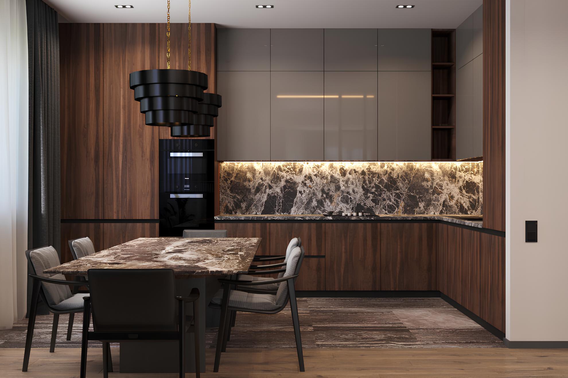 Интерьер кухни с подсветкой