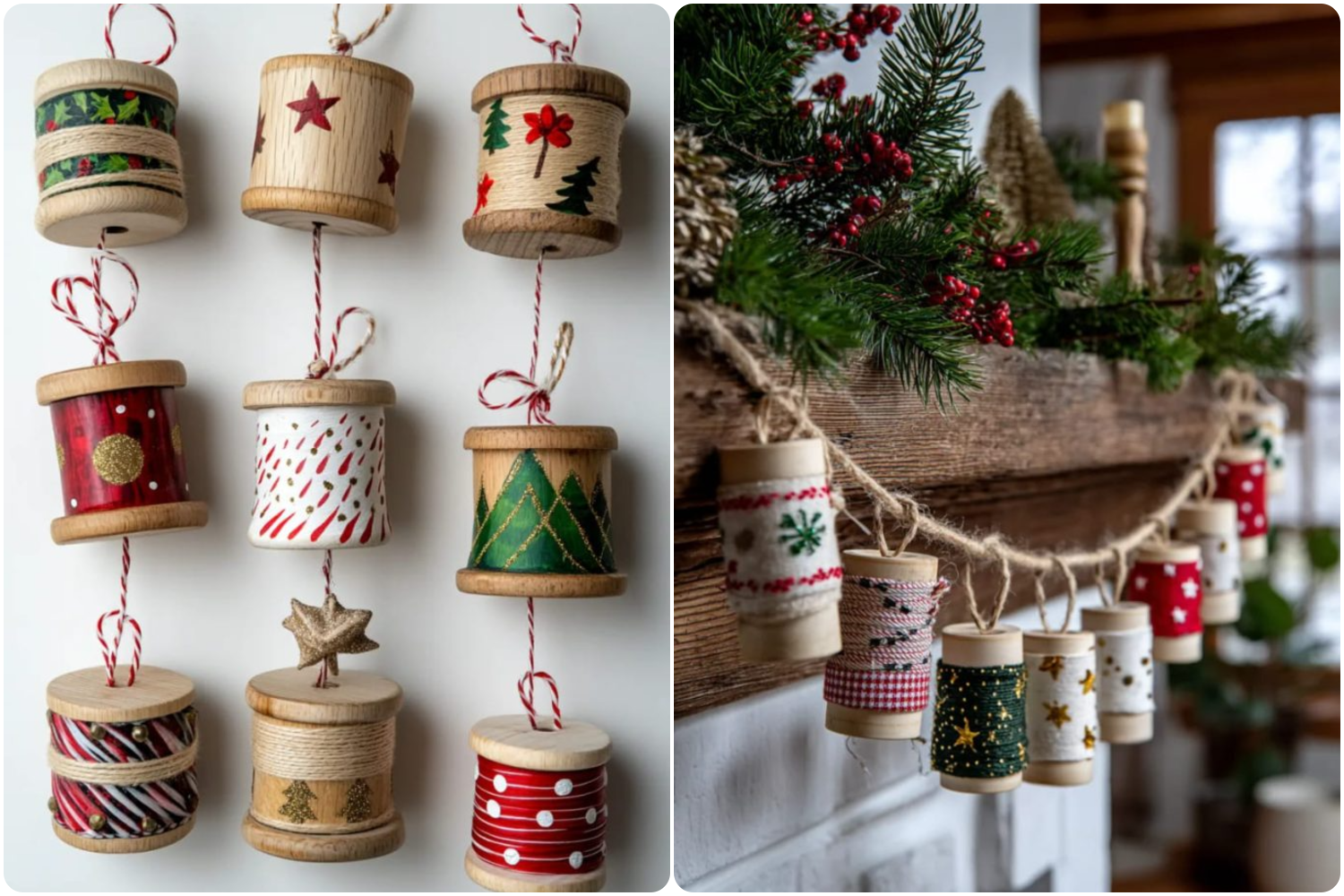 Гирлянда из деревянных катушек