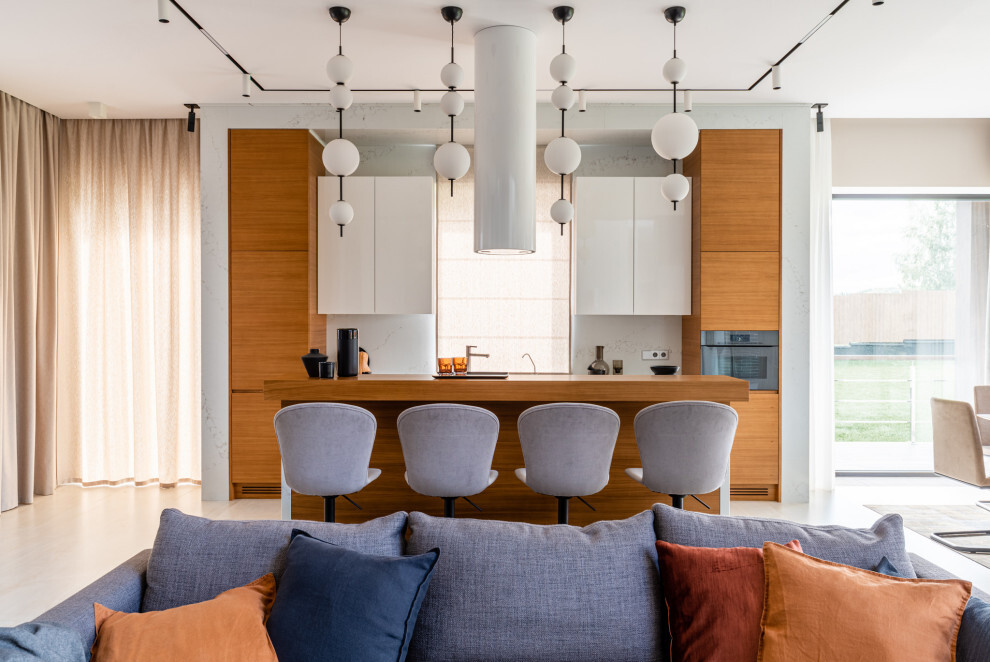 Пример ремонта гостиной, объединенной с кухней Объединение кухни и гостиной