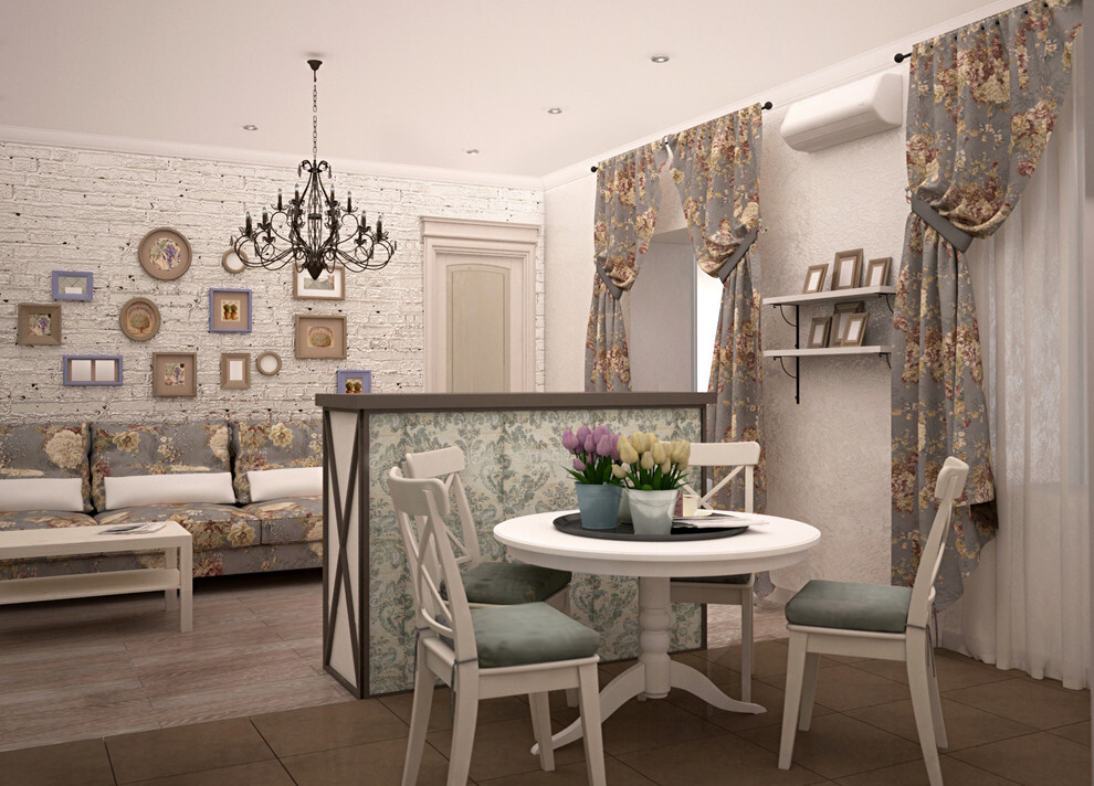 Дизайн интерьера гостиной в стиле прованс Кухня-гостиная в стиле прованс