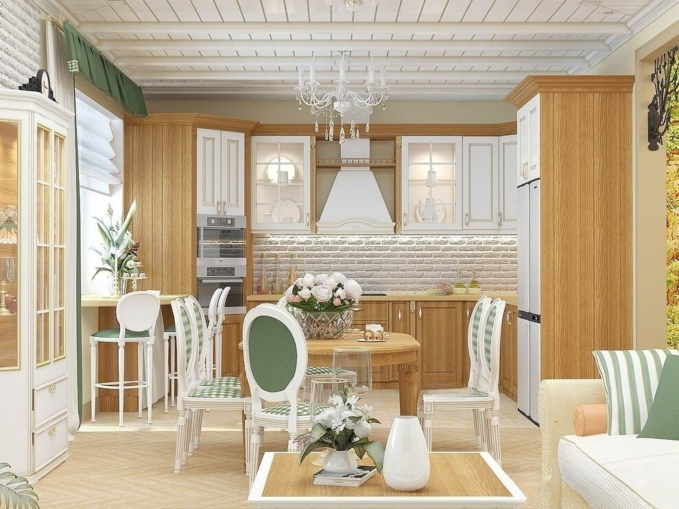 Кухня-гостиная в деревенском стиле Проект интерьера в стиле кантри