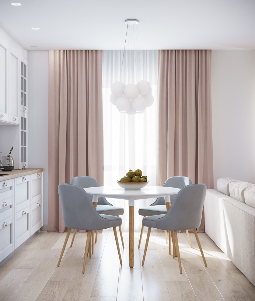 Кухня-гостиная в северном стиле Гостиная с кухонным уголком в скандинавском стиле