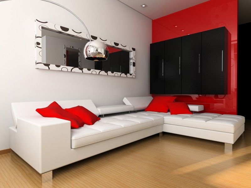 Дизайн гостиной с красным акцентом