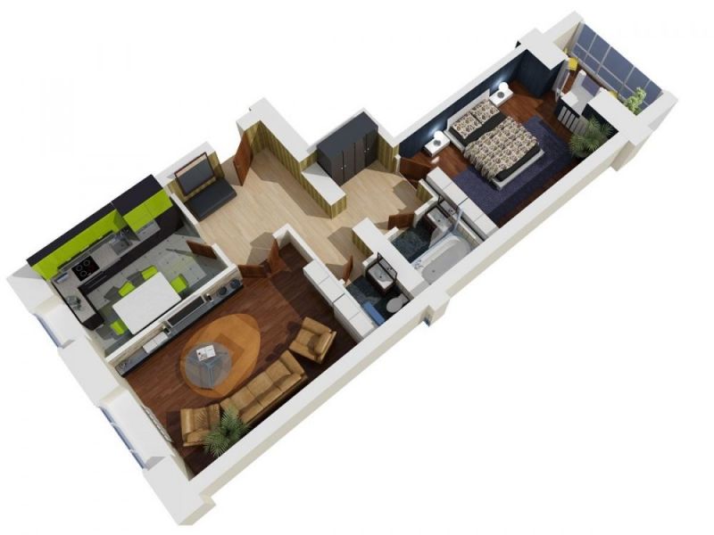 Дизайн двухкомнатной квартиры распашонки (70 фото)