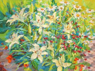Картина "Лилии в моём саду. Лето в деревне" Игорь Миргород
