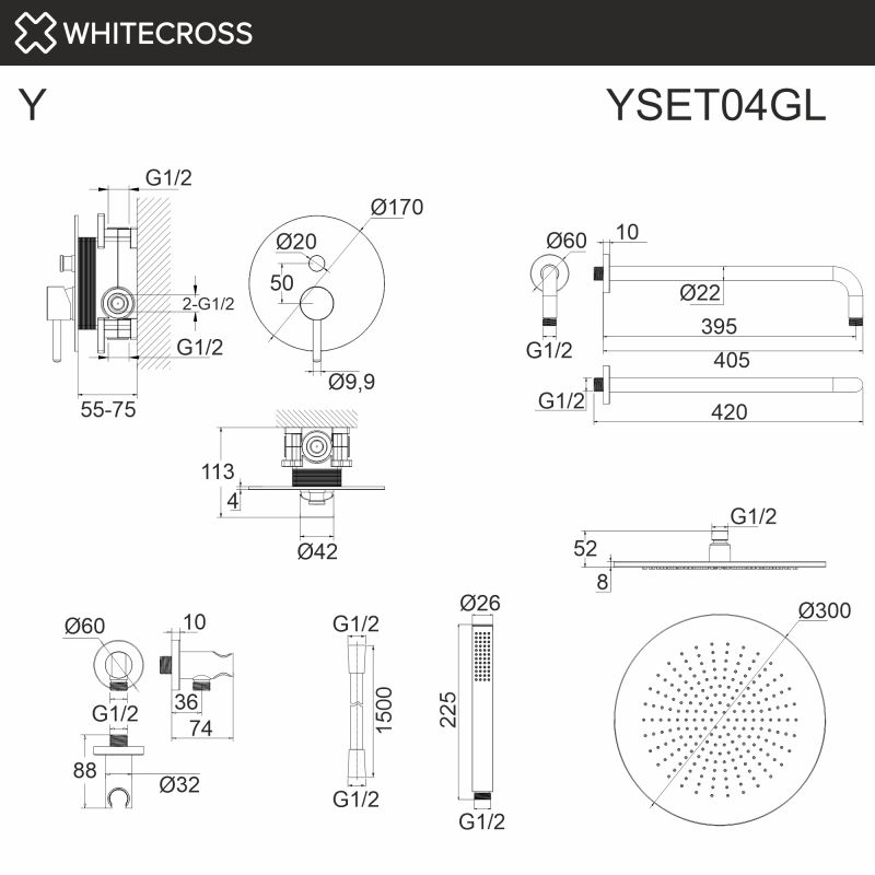 Душевая система Whitecross Y YSET04GL, золото, с внутренней частью