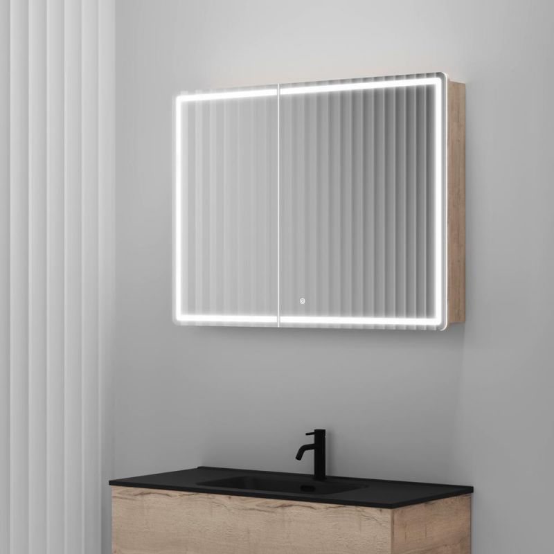Зеркальный шкаф SANCOS Mirror MI100EG, 99х74 см, с подсветкой, дуб галифакс натуральный фото 2