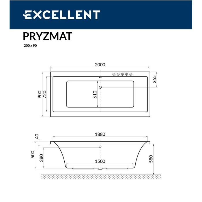 Акриловая ванна Excellent Pryzmat WAEX.PRY20.LINE.CR 200x90 с г/м, хром