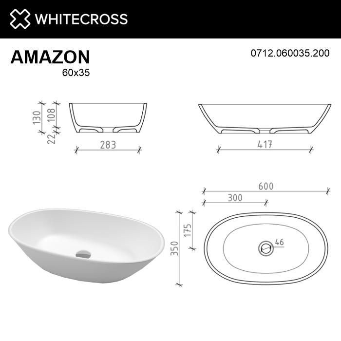 Раковина WHITECROSS 0712.060035.200 Amazon 60x35 белый матовый