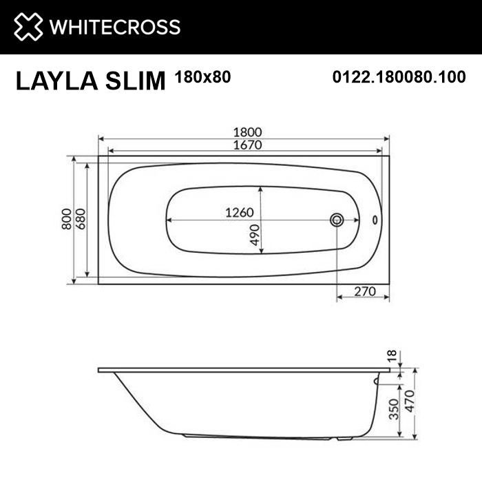 Акриловая ванна WHITECROSS 0122.180080.100.RELAX.CR Layla Slim 180x80 "RELAX" (хром) фото 4