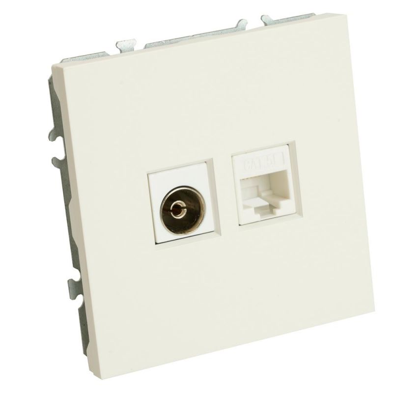 Розетка TV Stekker Эмили + компьютерная RJ-45 (механизм) RST00-5106-01, белый фарфор, soft touch  49872 фото 2