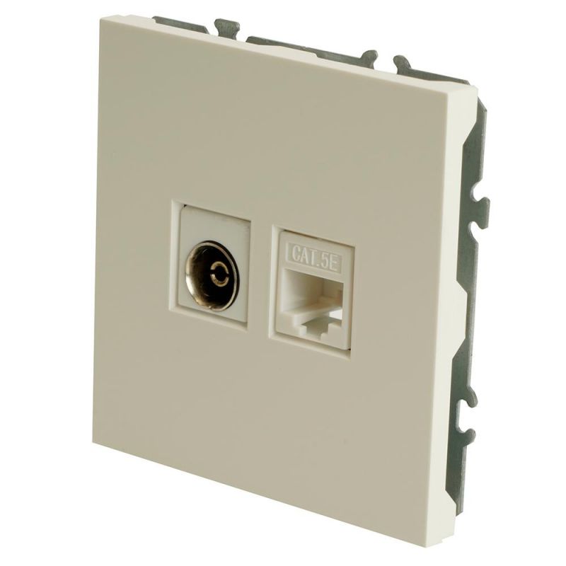 Розетка TV Stekker Эмили + компьютерная RJ-45 (механизм) RST00-5106-01, белый фарфор, soft touch  49872 фото 3