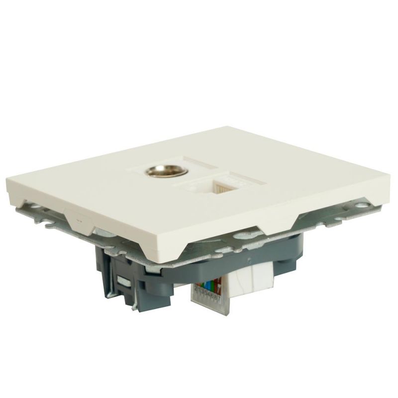 Розетка TV Stekker Эмили + компьютерная RJ-45 (механизм) RST00-5106-01, белый фарфор, soft touch  49872 фото 4