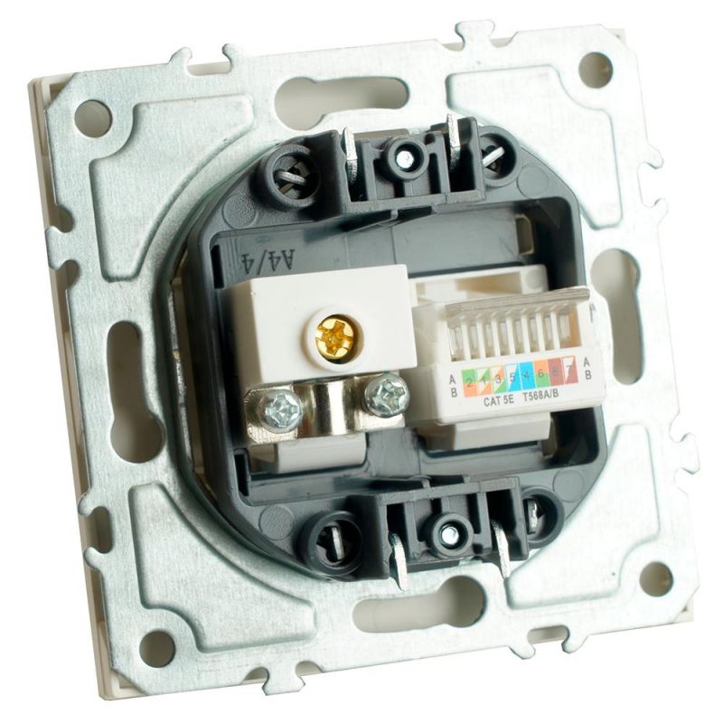 Розетка TV Stekker Эмили + компьютерная RJ-45 (механизм) RST00-5106-01, белый фарфор, soft touch  49872 фото 5