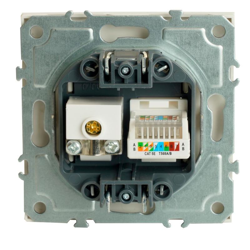 Розетка TV Stekker Эмили + компьютерная RJ-45 (механизм) RST00-5106-01, белый фарфор, soft touch  49872 фото 6