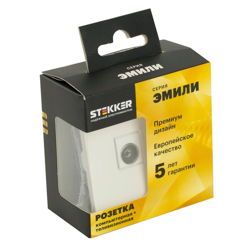 Розетка TV Stekker Эмили + компьютерная RJ-45 (механизм) RST00-5106-01, белый фарфор, soft touch  49872 фото 7