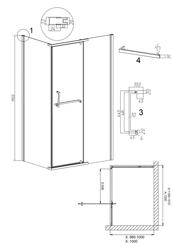 Душевой уголок Grossman Pragma 120.K33.03.1210.21.02, 120х100 см, профиль черный матовый, стекло шиншилла, L фото 3
