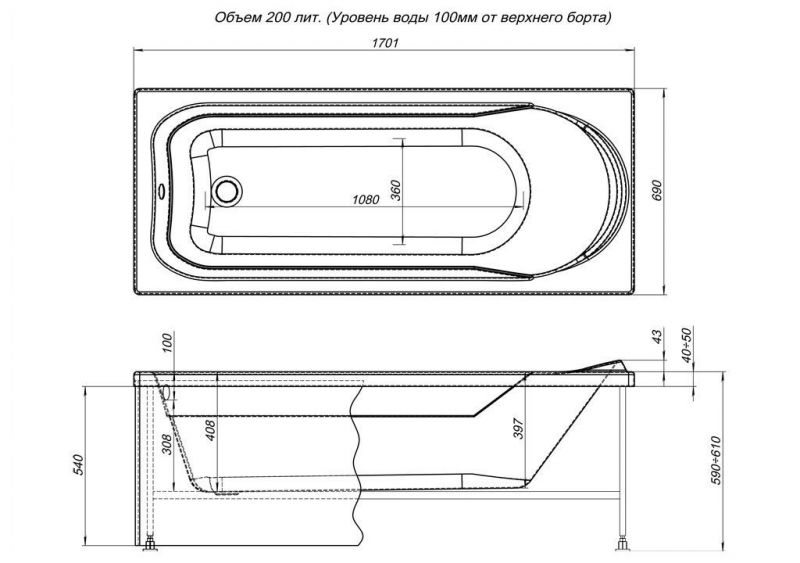 Акриловая ванна Aquanet West 00239757 170x70