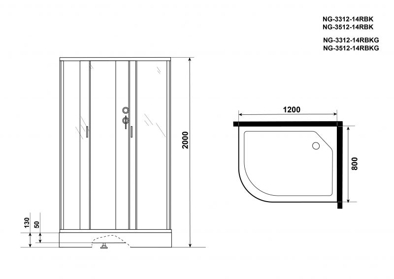 Душевая кабина Niagara Classic NG-3312-14RBKG 120х80