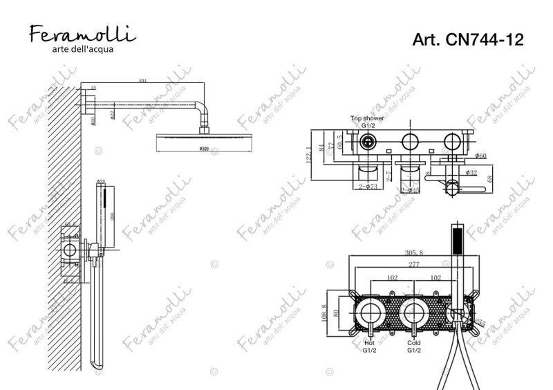 Душевой комплект Feramolli Ele CN744-12 (30см.), никель