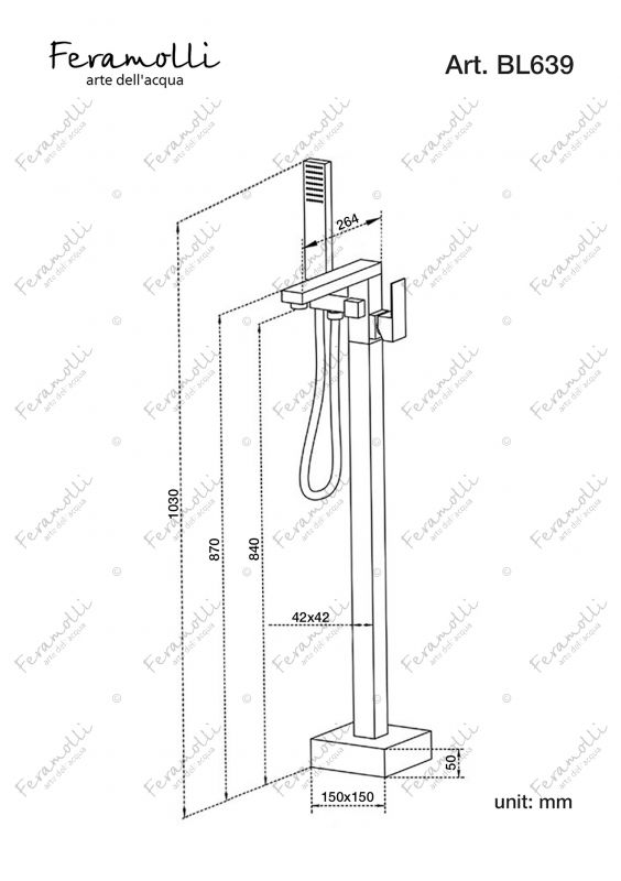 Напольный смеситель для ванны Feramolli Cubo BL639, черный фото 8