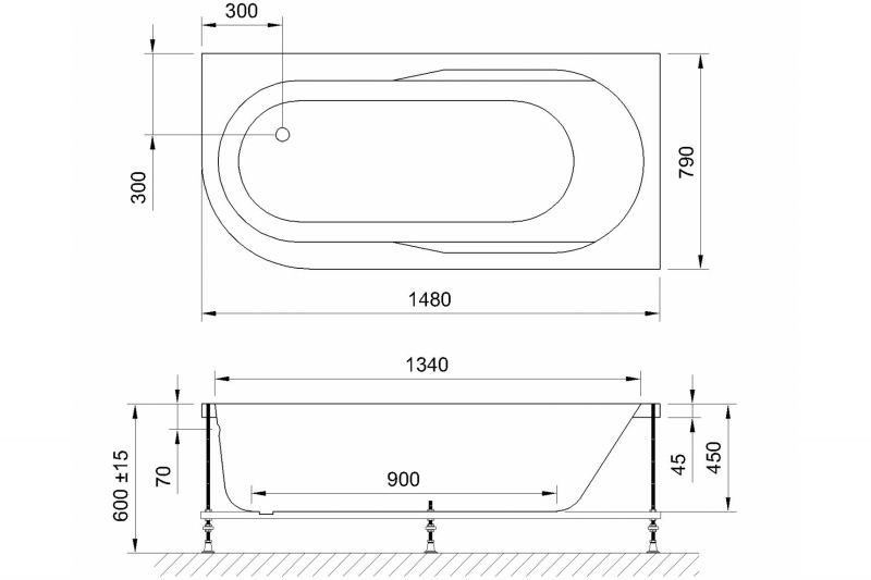 Акриловая ванна Royal Bath Azur Standart RB614201ST-R 148x79