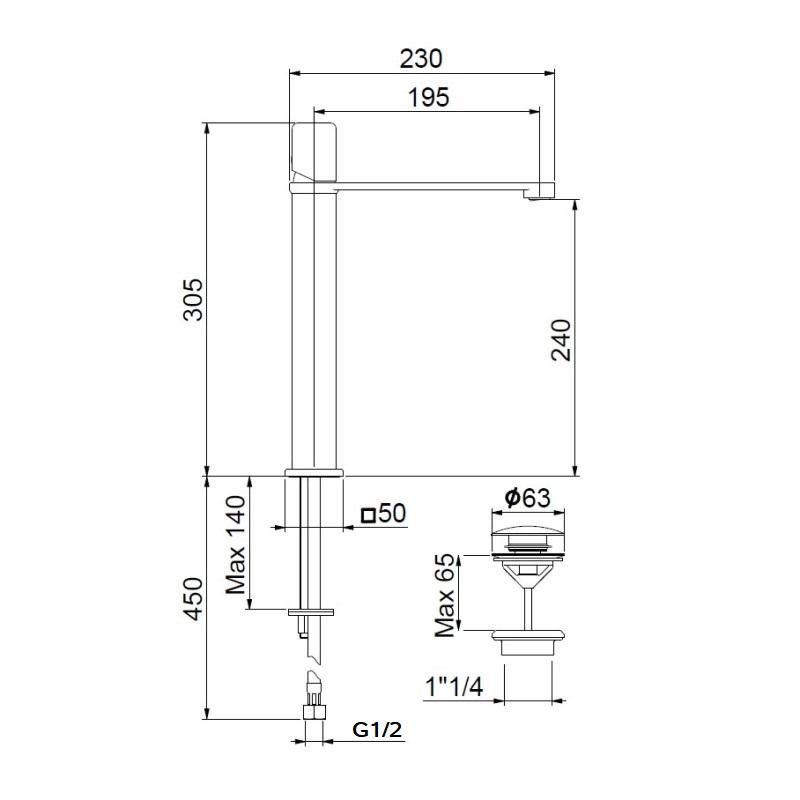 Смеситель для раковины Webert ONE-X OX830402441, черный/сталь