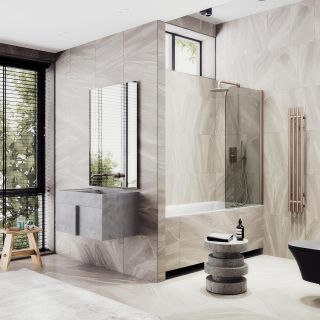 Шторка для ванны MaybahGlass MGV-611-2 60 см, профиль бронзовый, стекло тонированное