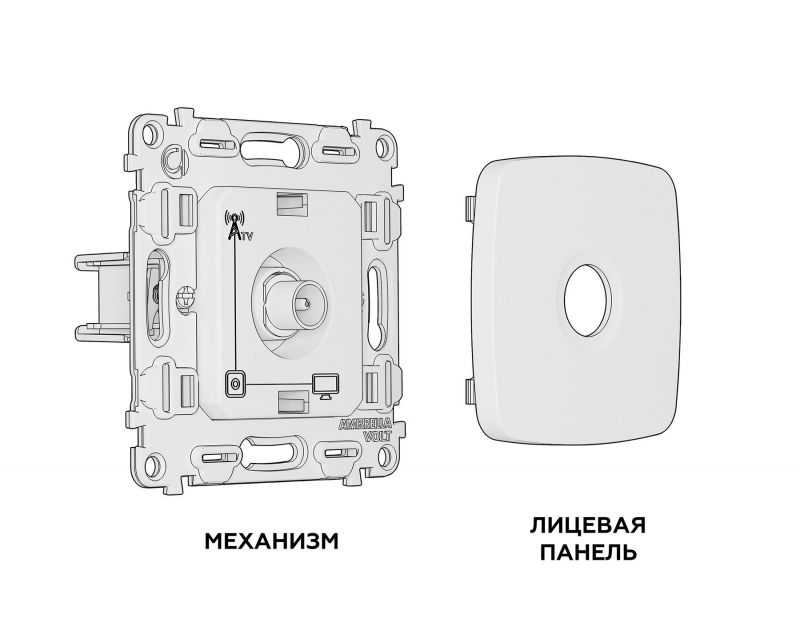 Комплект механизма TV розетки оконечной Ambrella Volt OMEGA Черный матовый 50-870 MHz 1dB (OP8130, VM202) MO813010 фото 2