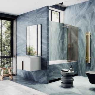 Шторка для ванны MaybahGlass MGV-249-3у 30 см, профиль золотой, стекло тонированное