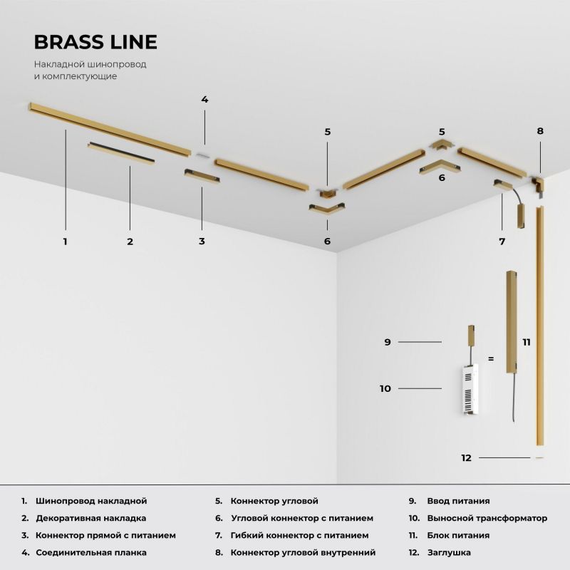 Коннектор угловой внутренний для накладного шинопровода Elektrostandard Brass Line латунь 85225/00 фото 4