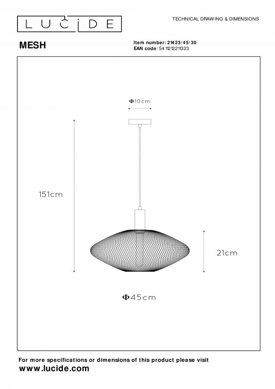 Подвесной светильник Lucide MESH 21423/45/30 фото 7