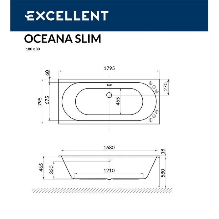 Акриловая ванна Excellent Oceana Slim WAEX.OCE18S.SOFT.GL 180x80 с г/м, золото фото 4