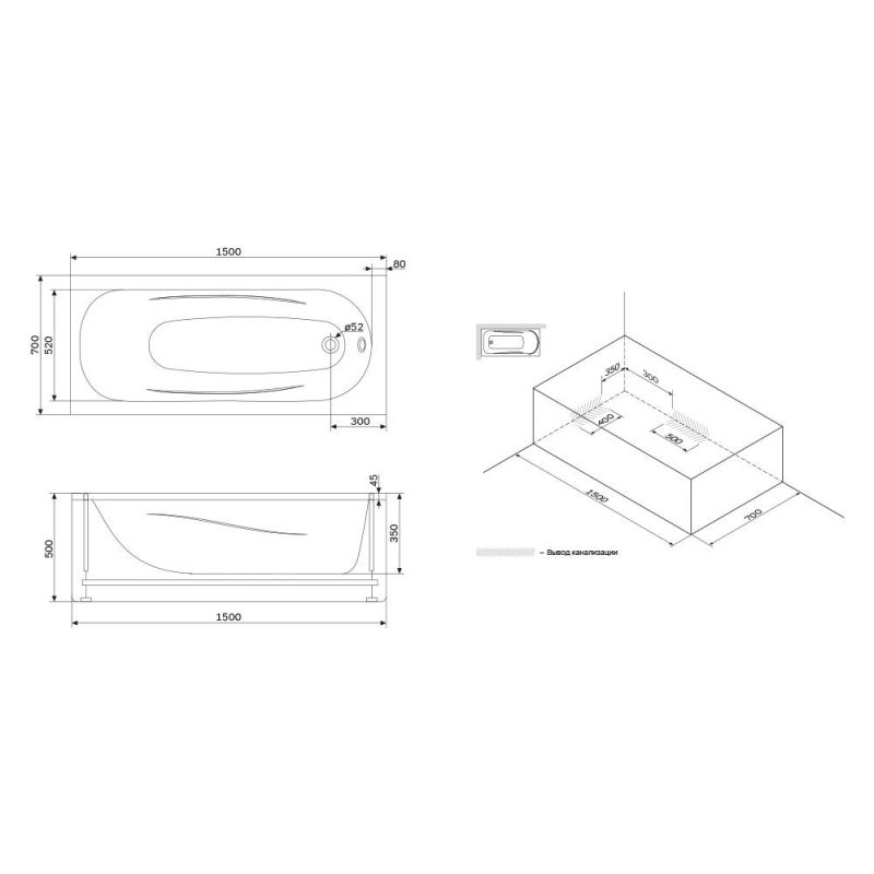 Акриловая ванна Damixa Willow WILL-150-070W-A 150x70 см