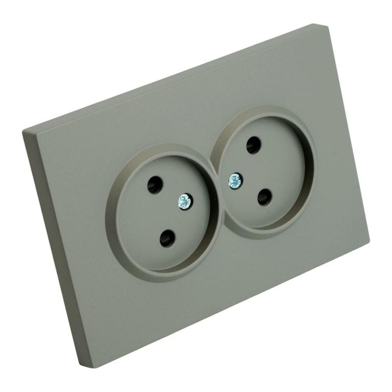 Розетка двухместная Stekker Эмили с защитной шторкой 250В, 16А, RST16-5116-10 платиново-серая, soft touch  49955 фото 2
