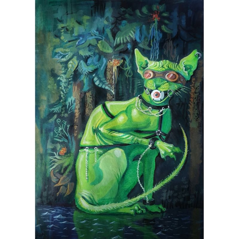 Картина "Green cat" Александра Куликова