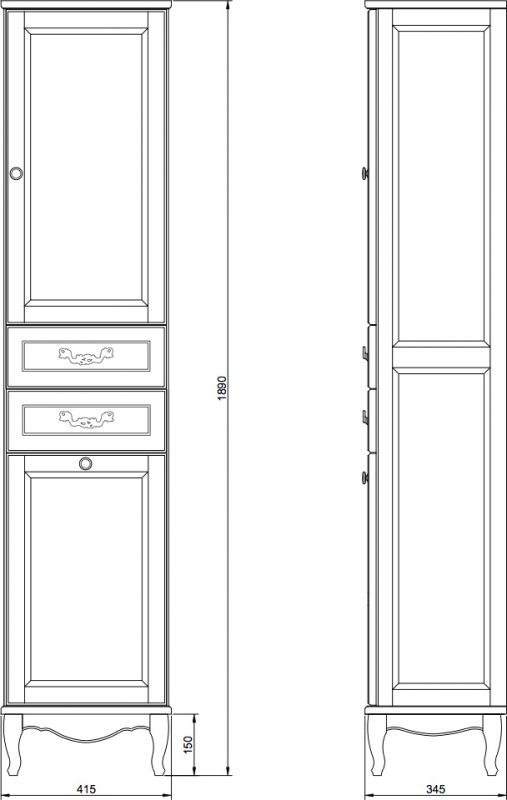 Пенал ValenHouse Эллина-400R BD-2137532 ясень кальяри / золото с б/к фото 4
