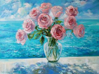 Картина "Розы и море" Наталья Герасимова
