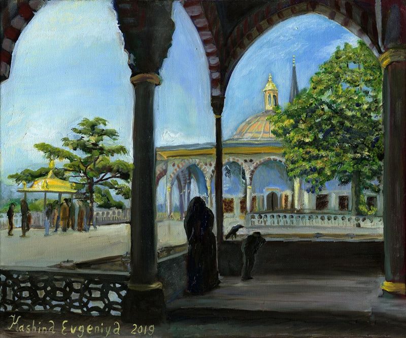 Картина "Дворец Топкапы. Вид на Багдадский павильон, Золотой Киоск Ифтарийе, бухту Золотой Рог" Кашина Евгения