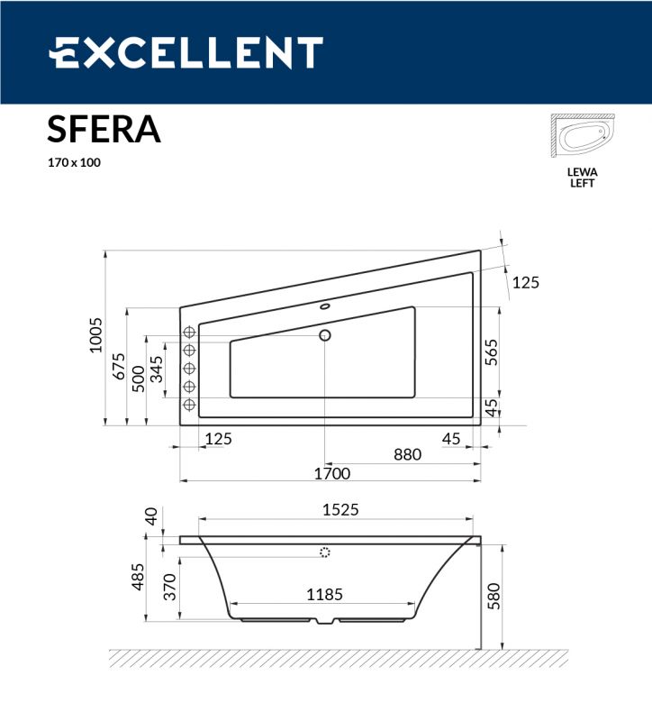 Акриловая ванна Excellent Sfera WAEX.SFL17WH 170x100 L фото 3