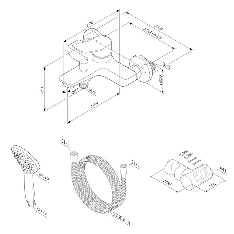 Смеситель для ванны и душа AM.PM X-Joy F85A15000