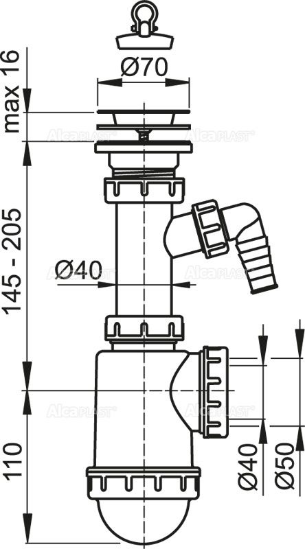 Сифон для мойки AlcaPlast A441P-DN50/40 фото 2