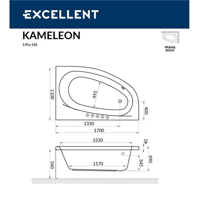 Акриловая ванна Excellent Kameleon WAEX.KMP17.LINE.GL 170x110 с г/м, R  золото