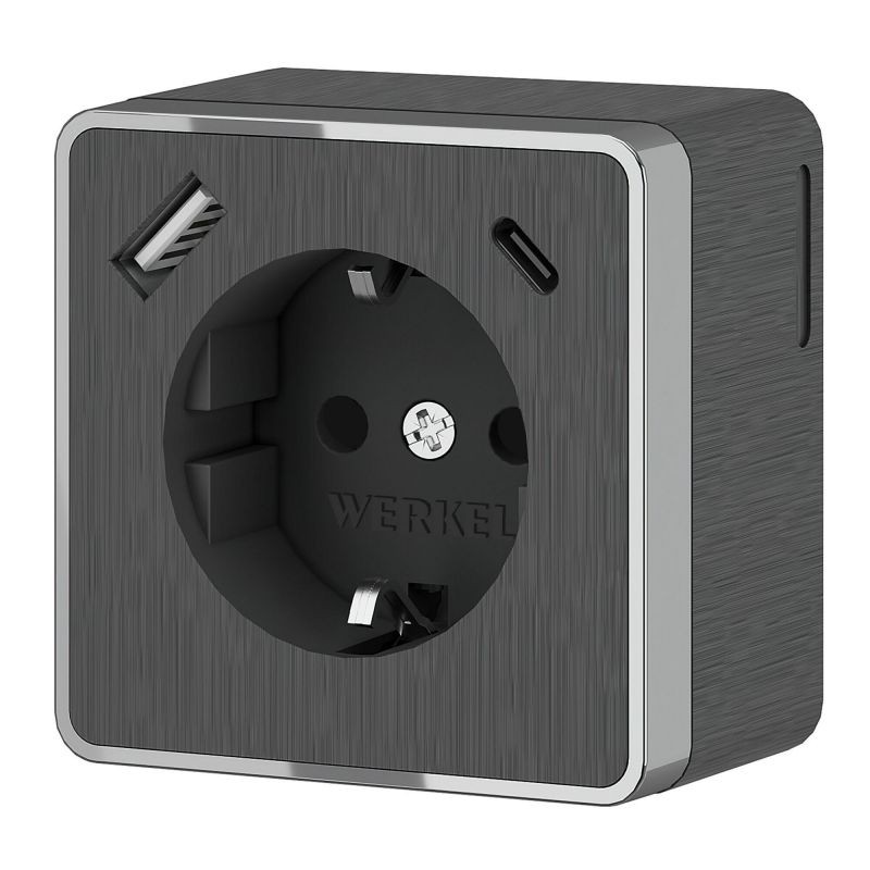 Розетка с заземлением, шторками и USB тип A+C Gallant (графит рифленый) Werkel W5071704 фото 1