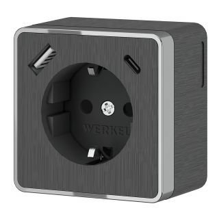 Розетка с заземлением, шторками и USB тип A+C Gallant (графит рифленый) Werkel W5071704